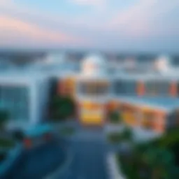 An aerial view of a top private school in Dubai showcasing its modern architecture