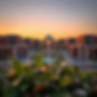 Architectural Marvel of Address Boulevard Stunning architectural view of Address Boulevard at sunset