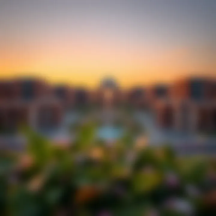 Architectural Marvel of Address Boulevard Stunning architectural view of Address Boulevard at sunset