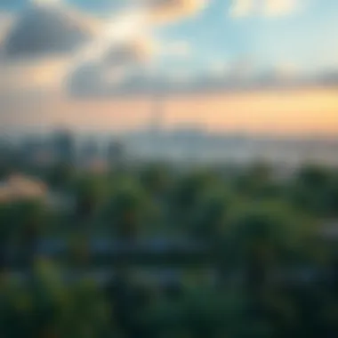 Dubai's Skyline Intertwined with Nature Aerial view of Dubai showcasing palm trees in real estate