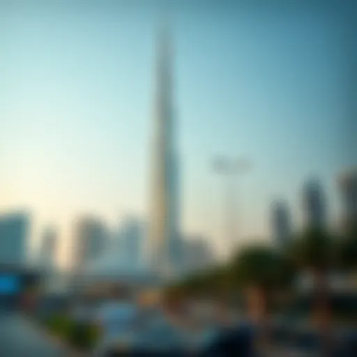 Stunning view of Al Bafta Grand Tower against the Dubai skyline