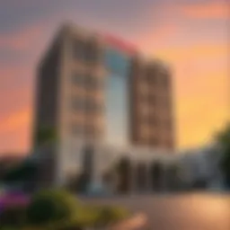 Striking architectural facade of Al Huda Building