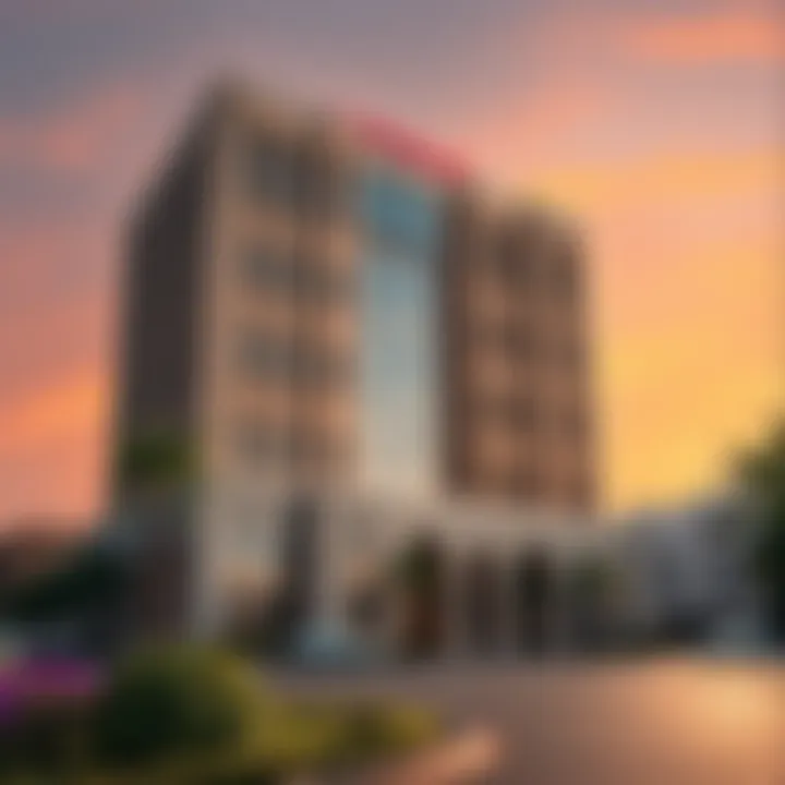 Striking architectural facade of Al Huda Building