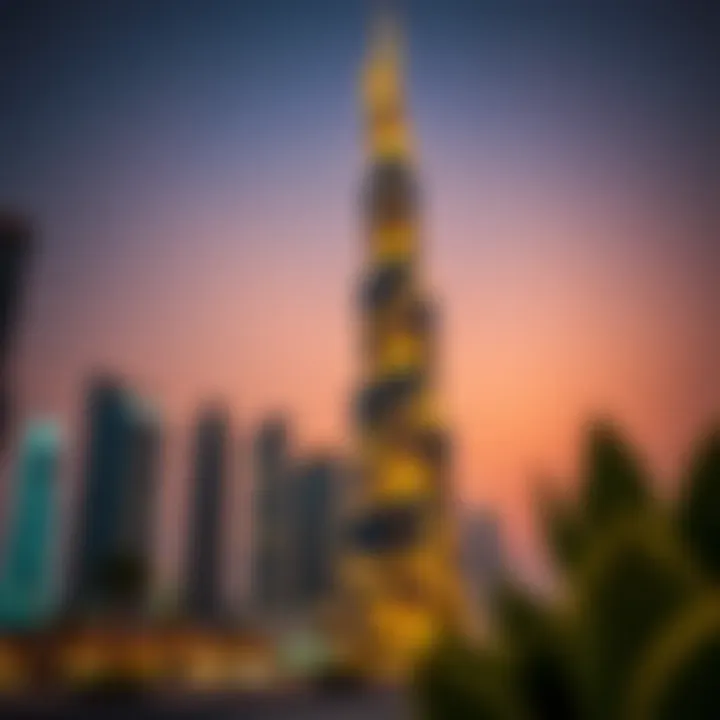 Stunning view of Al Mas Tower at sunset