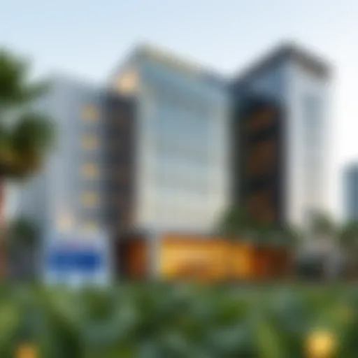 Modern Architecture of American Hospital Dubai Exterior view of American Hospital Dubai showcasing its modern architecture