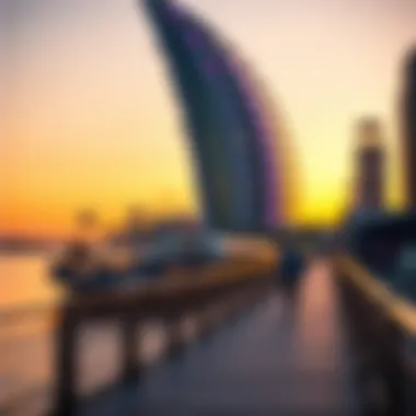 Sunset View of the Boardwalk The Boardwalk at sunset, illuminating the vibrant atmosphere of Dubai's waterfront
