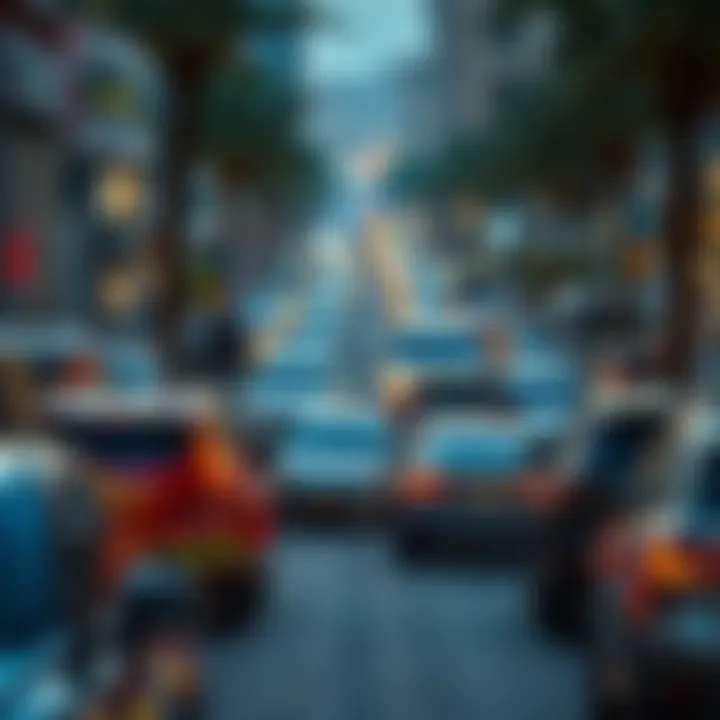 Busy Street Parking Scene in Dubai Overview of a busy street in Dubai with parked cars