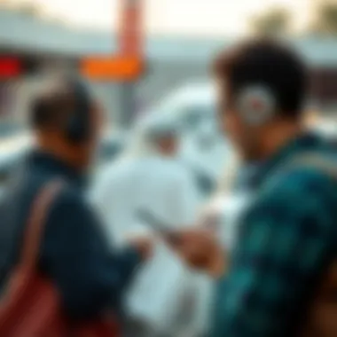 Visitor Seeking Parking Information Visitors checking for parking information on a mobile device