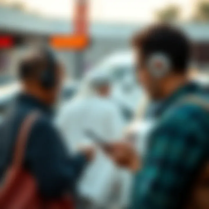 Visitor Seeking Parking Information Visitors checking for parking information on a mobile device