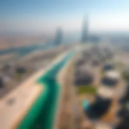 Aerial view showcasing the distance between Ajman and Dubai