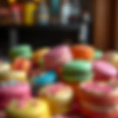 A vibrant platter of colorful macarons from a renowned Dubai patisserie.