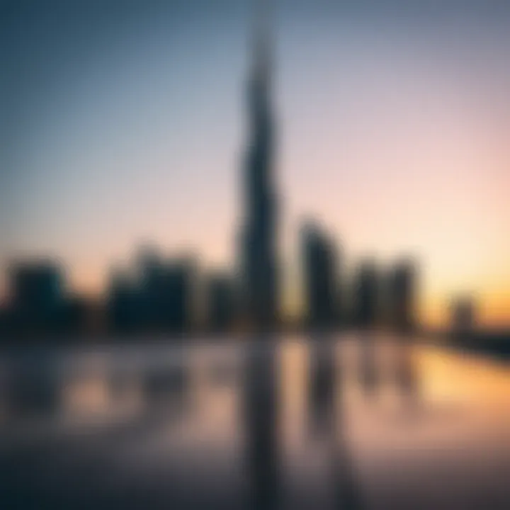 The Burj Khalifa at dusk showcasing Dubai's skyline