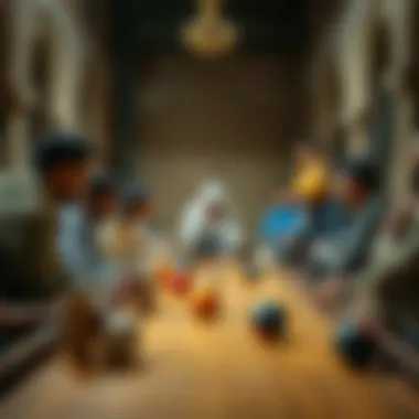 Cultural gathering with bowling in a historical setting