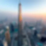 Aerial view of Burj Khalifa with city skyline