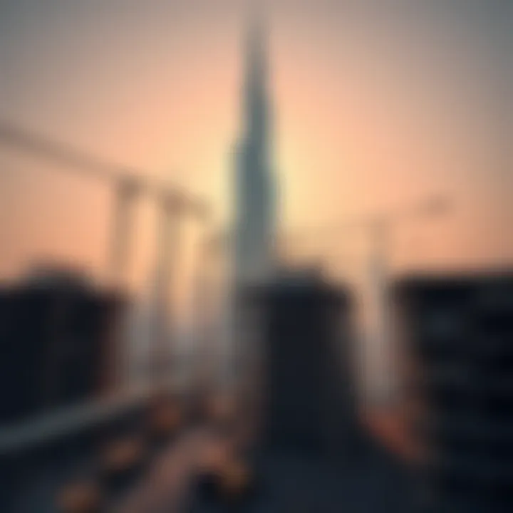 Construction site of Burj Khalifa showcasing cranes and workers