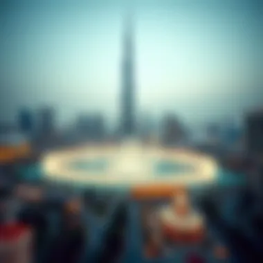 Panoramic view of Burj Khalifa Fountains and surroundings