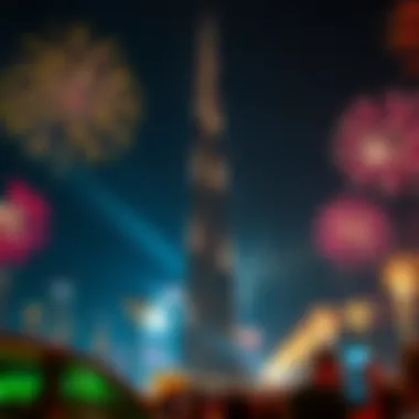 New Year's Eve Celebrations at Burj Khalifa The Burj Khalifa glowing brightly with fireworks in the background during New Year's Eve