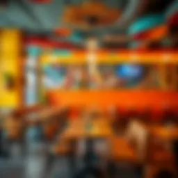 A vibrant cafeteria interior showcasing unique decor and inviting seating arrangements