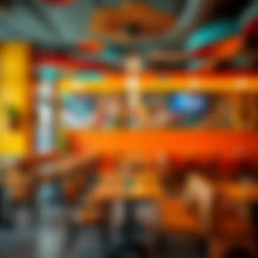 Cafeteria Interior Design in Dubai A vibrant cafeteria interior showcasing unique decor and inviting seating arrangements