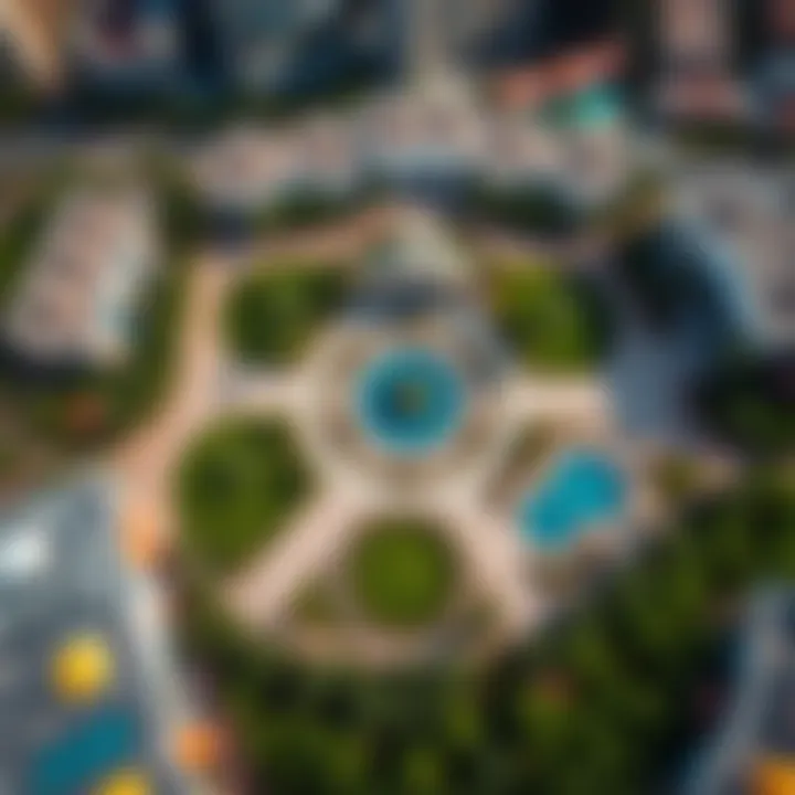 An aerial shot highlighting the unique layout and design features of Central Park.