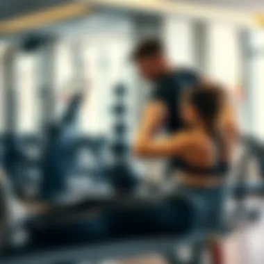 Personal Trainer Session Personal trainer demonstrating exercises to a client