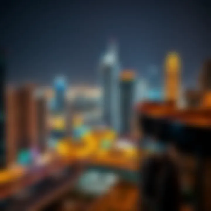 A captivating skyline view highlighting the nightlife of Downtown Dubai