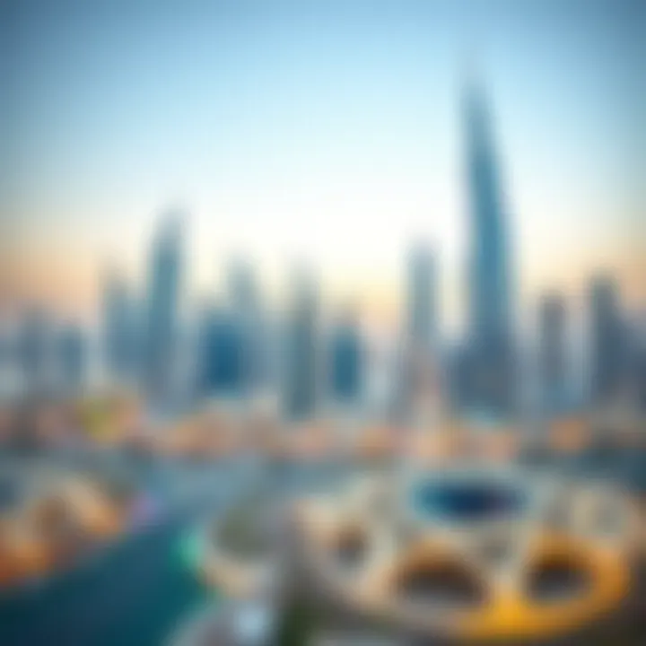 Iconic Dubai Skyline A stunning skyline view of Dubai showcasing iconic skyscrapers.