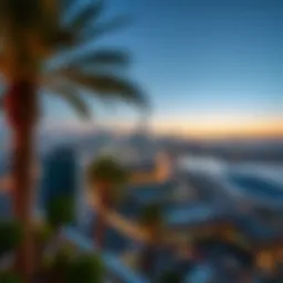 A serene view of Dubai skyline during twilight, showcasing the transition from day to night.