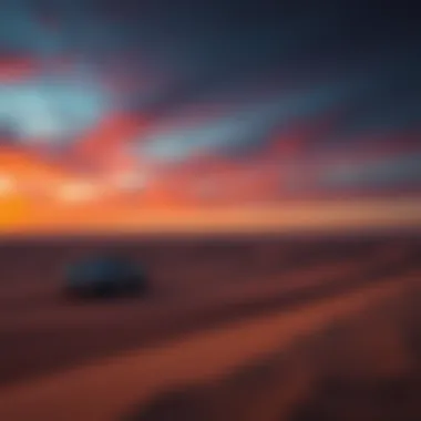 Sunset over the Al Awir Desert with dramatic sky colors