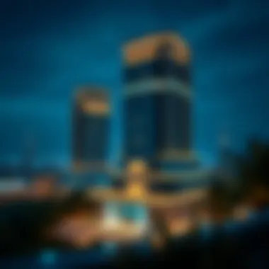 View of Al Falahi Building at night with illuminated skyline