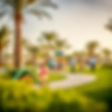 Community park in Al Shamka with families enjoying leisure activities