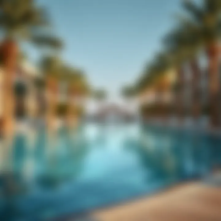 Tranquil Resort Pool Oasis Serene resort pool surrounded by palm trees