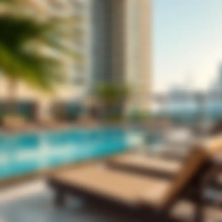 Amenities offered in Burj Vista, including pool and fitness center