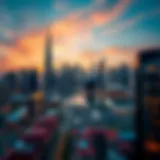 Stunning skyline view of Burj Vista at sunset