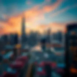 Stunning skyline view of Burj Vista at sunset