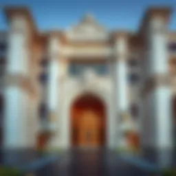 The grand entrance of Caesars Palace Dubai showcasing its majestic architecture