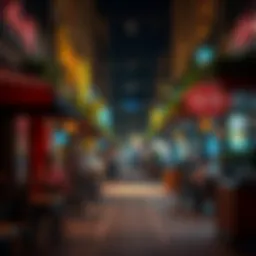 Vibrant street view showcasing local dining spots