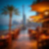 A stunning view of Jumeirah Beach with dining options in the foreground