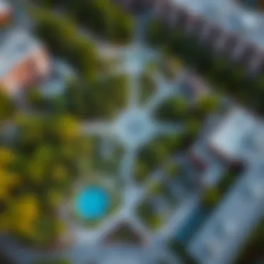 Aerial view of Discovery Gardens highlighting its layout and accessibility