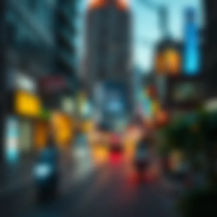 Dynamic Urban Street Life Vibrant street scene with dynamic lighting