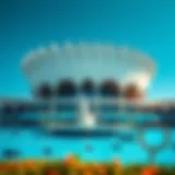 The stunning architecture of Dubai Dolphinarium showcased against a clear blue sky.