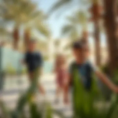 A family exploring the vibrant outdoor space in Dubai.