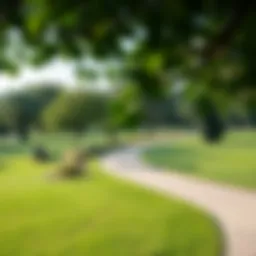 A serene park view showcasing lush greenery and walking paths