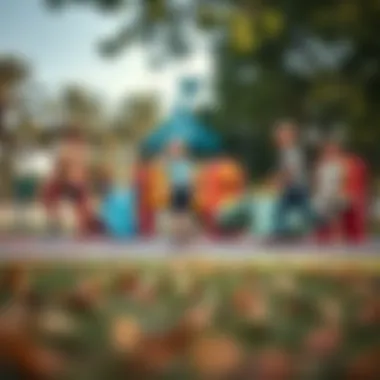 Children playing in a vibrant playground surrounded by trees