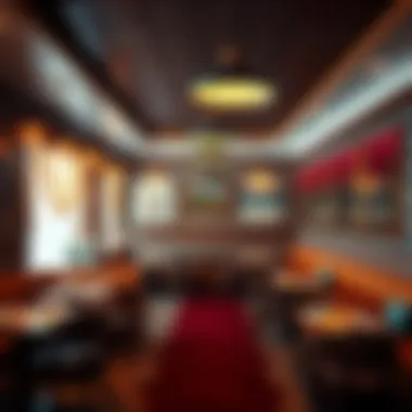 A serene ambiance of an Indian restaurant showcasing traditional decor