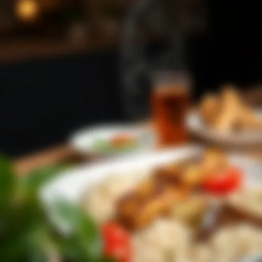 Traditional Iraqi Kebab Delight A beautifully arranged plate of traditional Iraqi kebab served with rice and vegetables