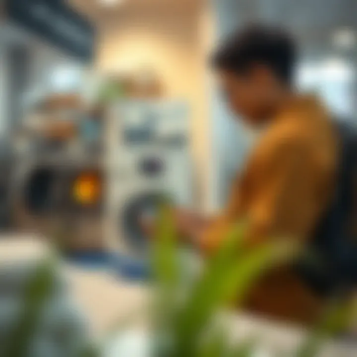 Customer using laundry pickup service