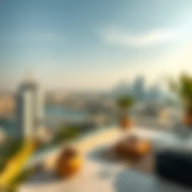 Skyline View from Luxury Villa Terrace Beautiful view of Dubai skyline from a luxury villa terrace