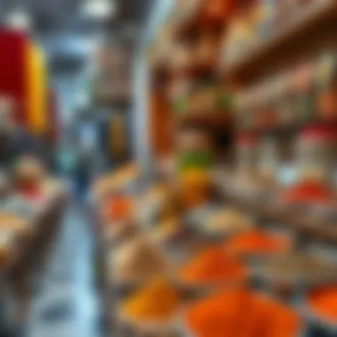 Colorful array of spices available at a shop in Meena Bazaar