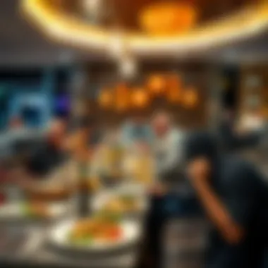 Guests enjoying their meals in a lively atmosphere at مطعم مزراب